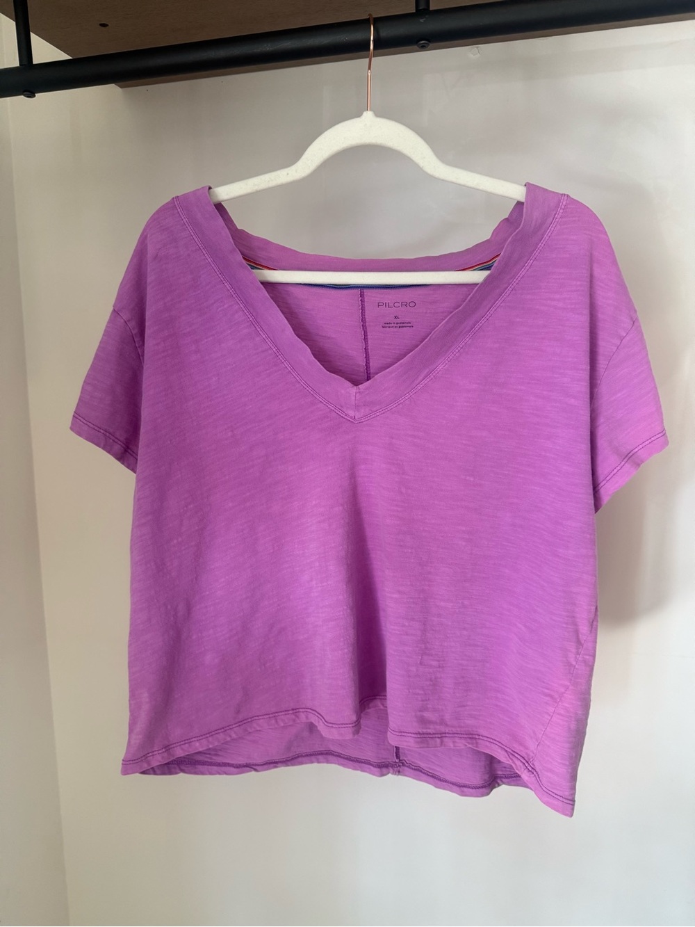 Pilcro Anthropologie Purple Slub Cotton V-Neck Boxy Tee Size XL